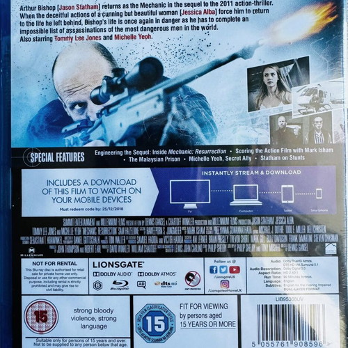 Mechanic Resurrection Blu-ray with English subtitles, brand new