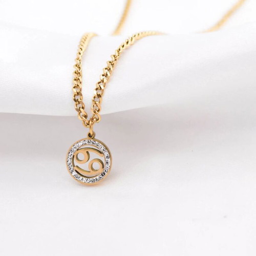 Cancer Zodiac Necklace steel gold-plated pendant with clear zircon new