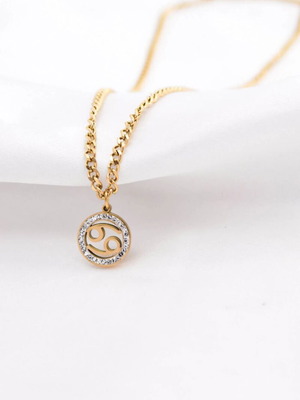Cancer Zodiac Necklace steel gold-plated pendant with clear zircon new