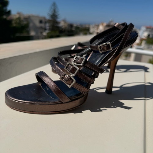 Gianni Versace Metallic Anthracite Strappy Platform Sandals size 38 used