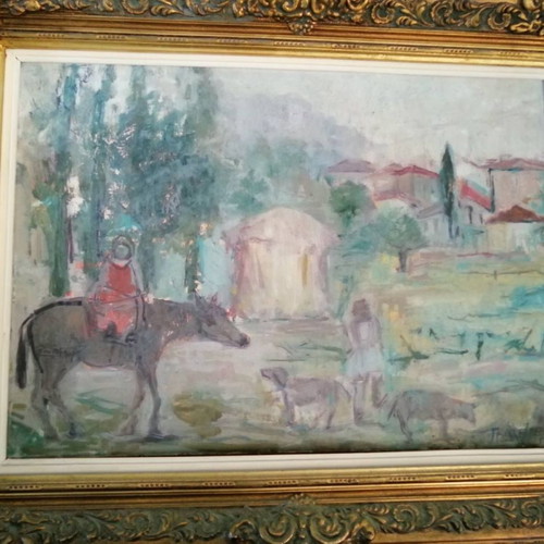 Painting used with Greek countryside theme and artistic frame