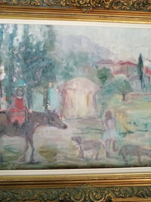 Painting used with Greek countryside theme and artistic frame