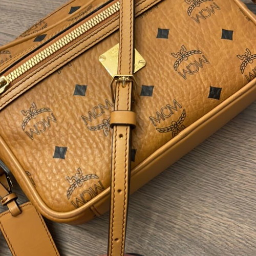 MCM Diamond Camera Bag unisex crossbody, cognac