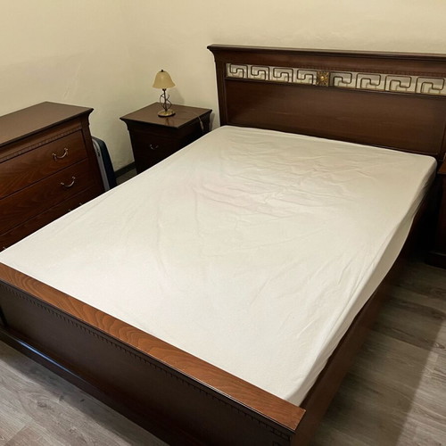 Handmade bedroom set used, cherry wood with double bed and 2 nightstands