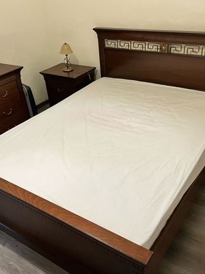 Handmade bedroom set used, cherry wood with double bed and 2 nightstands