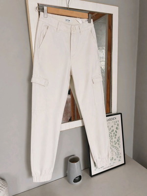 Cargo high-waisted pants new, white, size S