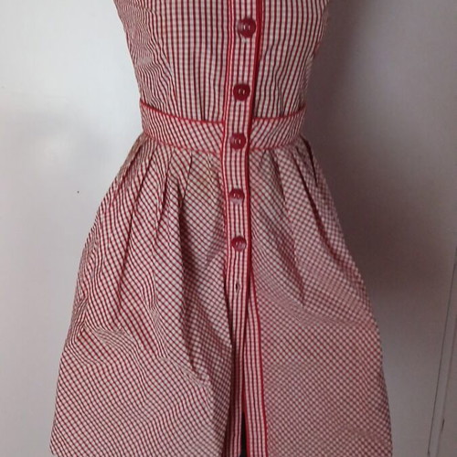 Summer dress like new, puffed mushroom style, white and red, size S