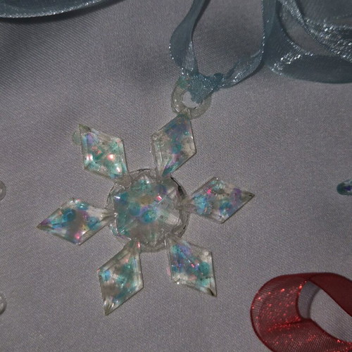 Snowflake ornament new with transparent iridescent glitter from liquid glass