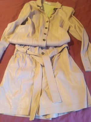 Mango leatherette shirt-jacket and shorts set in powder color like new