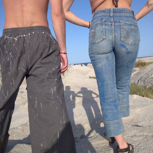 Jeans hand-painted, new, size S, brand Sarah