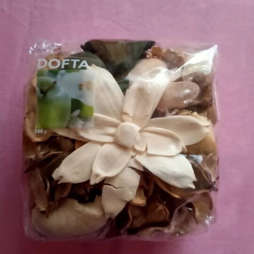 Aromatic dried flowers in sealed package