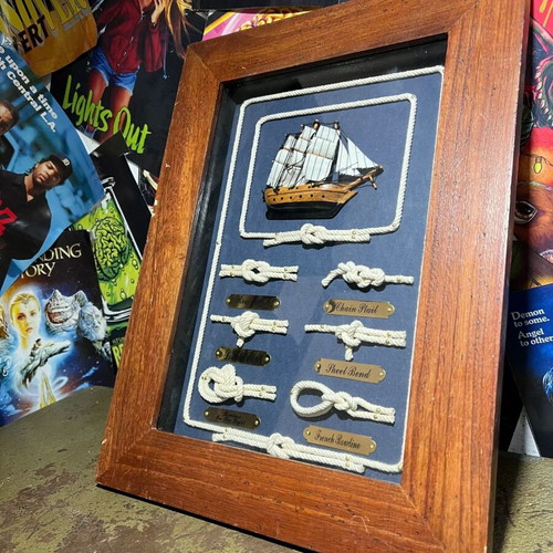 Nautical Wooden Wall Frame like new with knots and wooden ship