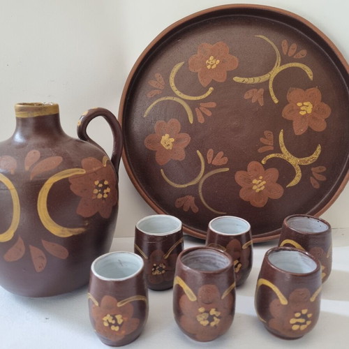Folk Art Serving Set like new, hand-painted pottery