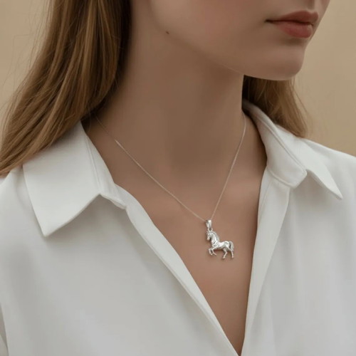 Horse Necklace 18K White Gold Plated Stainless Steel with Gift Box