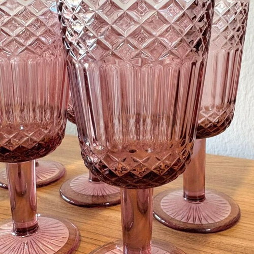Vintage Pink Wine Glasses Set of 6 300ml Elegant Design