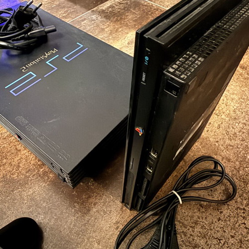 PlayStation 2 retro bundle with 2 consoles, controllers, memory cards, HDMI adapter like new