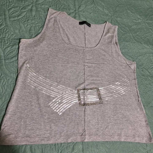 FIDELE gray sleeveless viscose top with sequin belt design like new