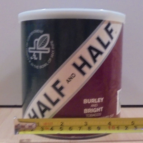Half & Half old metal pipe tobacco tin empty used with plastic lid
