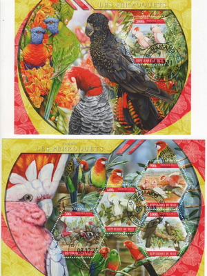 2021 Mali Parrots Stamp Set Complete with Block and Mini Sheet Mint Condition