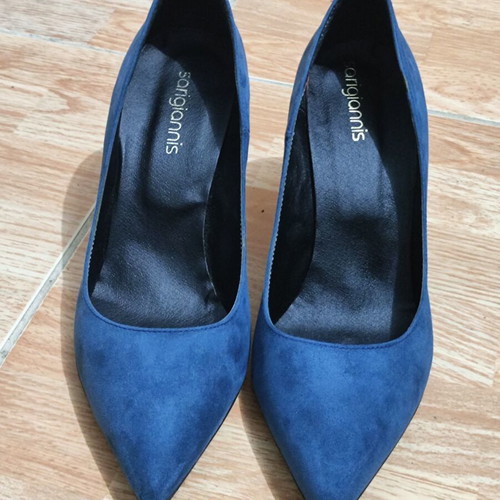Sarigiannis Blue Suede Pumps Size 38 Like New, 8 cm Heel