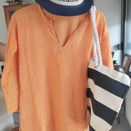 Doca Straw Hat new, beige and blue with scarf