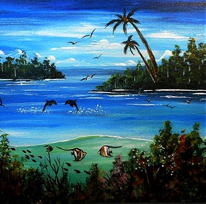 Coral Reef Πίνακας Ζωγραφισμένος με Ακρυλικά Χρώματα σε Καμβά (Καρτολίνα)