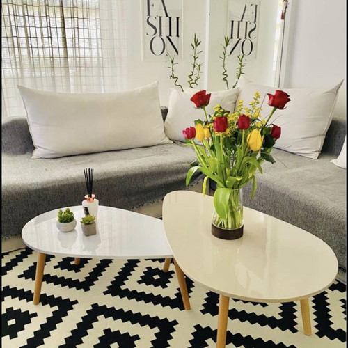 Coffee table set new with glossy lacquer surface and solid legs