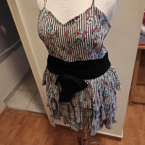 Striped dress with ruffles and straps used, cotton, size M