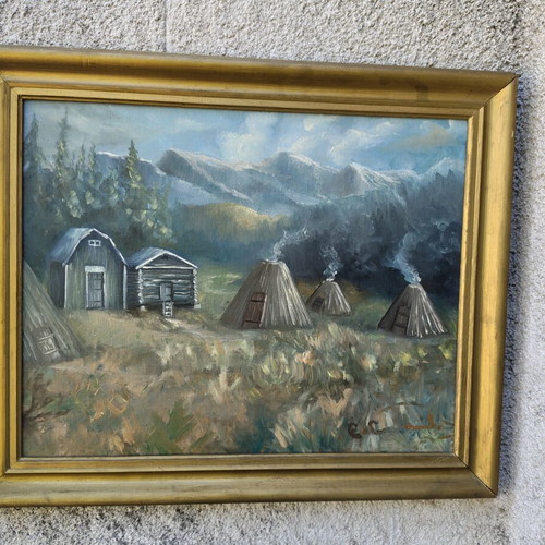 Vintage Scandinavian Art Large Signed Oil Painting on Fiberboard like new