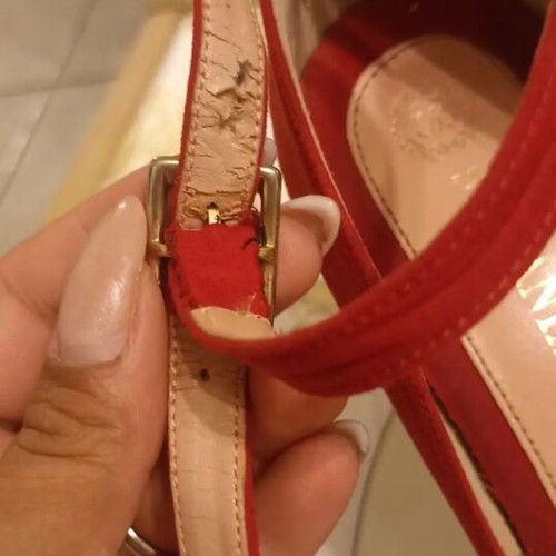 Stefania red suede pumps size 39 with ankle strap and double platform