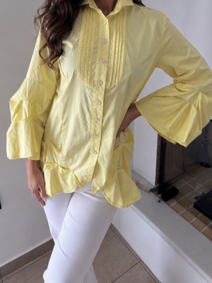 Grama pleated shirt size L used, yellow with balloon sleeves