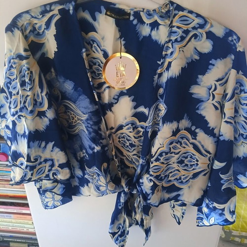 Women's bustier blouse, white and blue