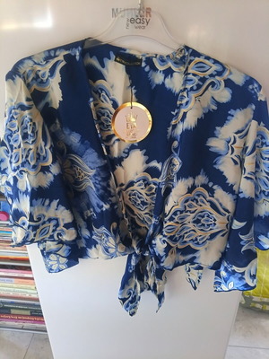 Women's bustier blouse, white and blue