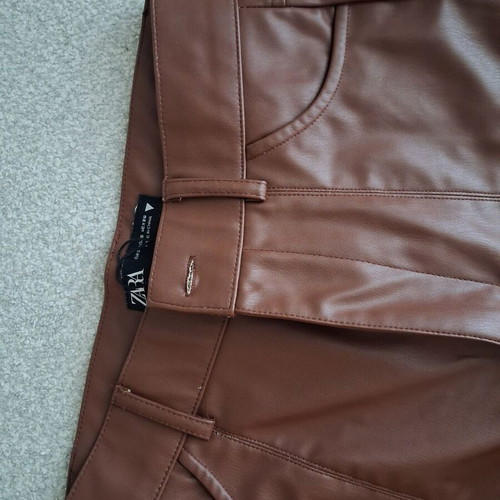 Zara leather-look pants brown like new, size S