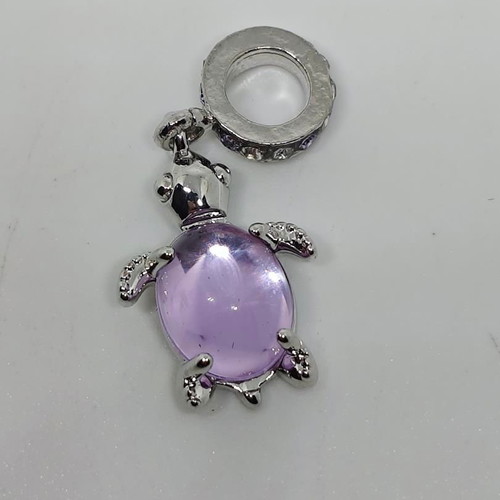 Turtle Pendant Charm with Purple Semi-Precious Stone and Crystals like new