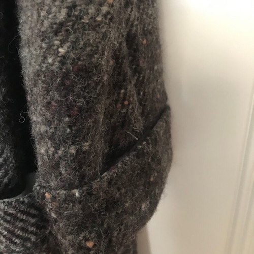 Wool coat with natural fur handmade collar like new, multicolor