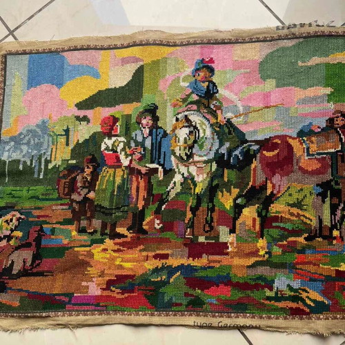 Handmade textile painting used, dimensions 1.06x0.47 m