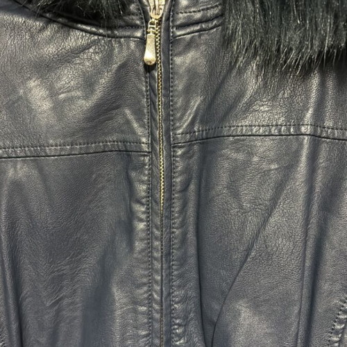 Women's eco-leather jacket with rich fur used, blue, size XXXL