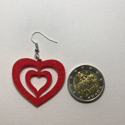 Heart earrings with 3D printing red new