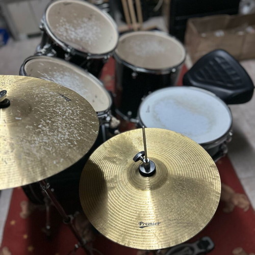 Premier Olympic drum set used with stool, cymbal and music stand
