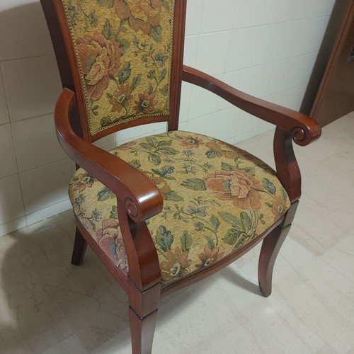 Set of 2 wooden armchairs with floral tapestry upholstery