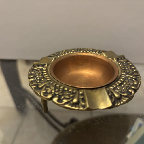 Vintage copper and bronze desk set with pencil holder, matchbox holder, ashtray