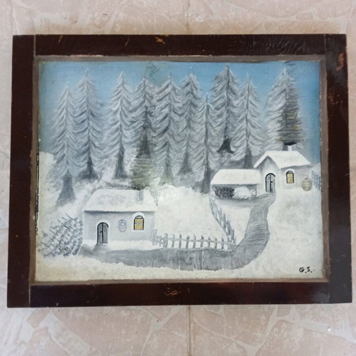 Handmade painting snowy landscape used 44×55