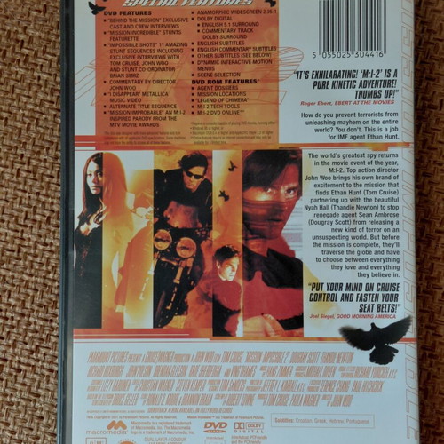 Mission Impossible 2 DVD like new with Greek subtitles