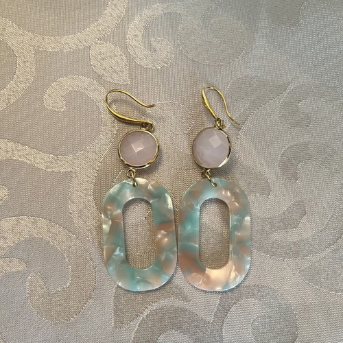 Dangling earrings in pink and turquoise shades