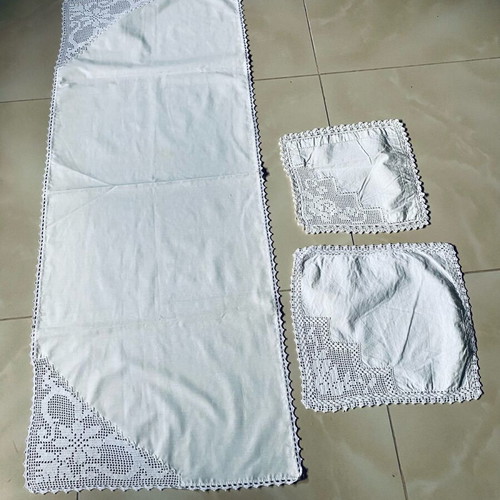 Handmade table linens used, set of 3 pieces