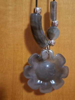 Handmade necklace 43 cm, like new, gray and turquoise