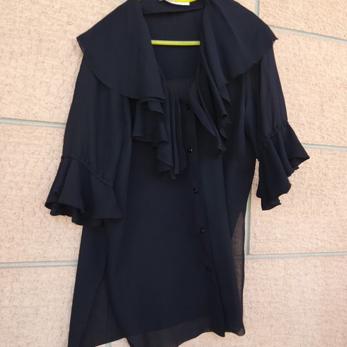 ZIC ZAC vintage black sheer shirt with ruffles