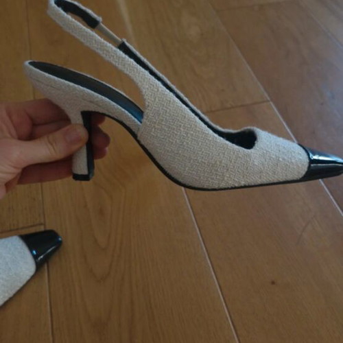 White tweed slingbacks H&M like new, size 37, with black toe