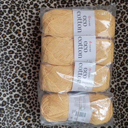Yarnart Eco Cotton yarn yellow 764, four pieces new